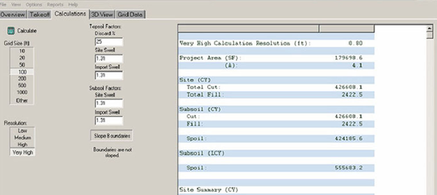 Cut and fill grid report with depths at each grid corner