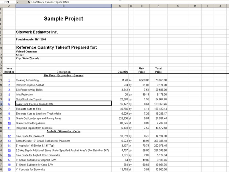 Reference quantity takeoff document preview